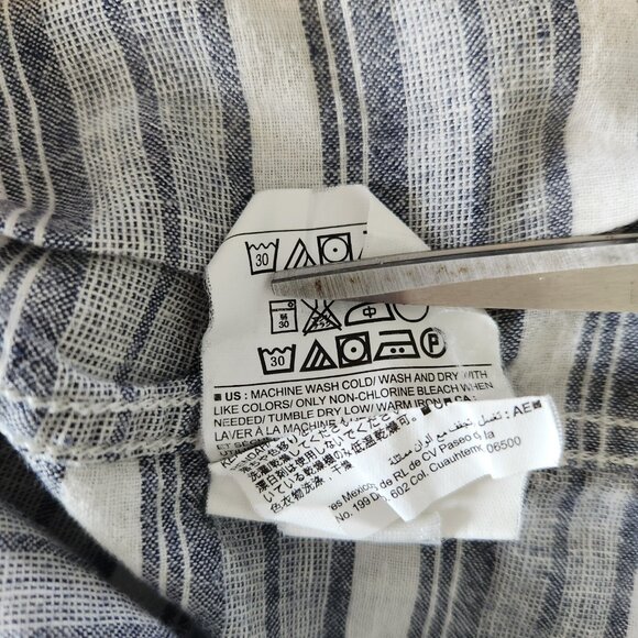 Old Navy Linen Blend Polo Shirt Regular Fit Blue Striped Pocket Golf Small EUC - Picture 7 of 10